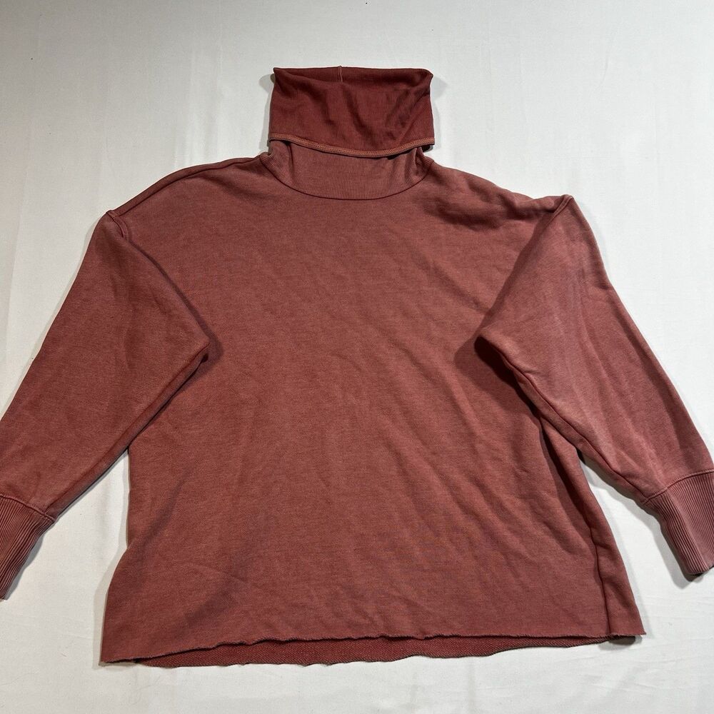 Aerie Womens Small Pink Mauve Flleece Turtleneck Sweatshirt Over-Sized S